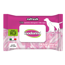 INODORINA Refresh, Servetele Umede Pentru Caini si Pisici, Parfum de Aloe Vera, 110buc