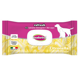 INODORINA Refresh, Servetele Umede Pentru Caini si Pisici, Parfum de Mosc Alb, 40buc