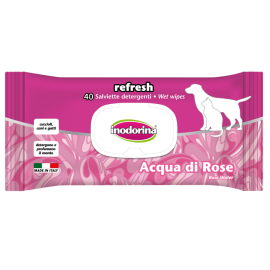 INODORINA Refresh, Servetele Umede Pentru Caini si Pisici, Parfum de Trandafiri, 40buc