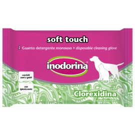 INODORINA Soft Touch, Manusa Umeda cu Clorhexidina, Pentru Curatare Antiseptica,Fara Apa, Blana Caini sau Pisici, 1Buc