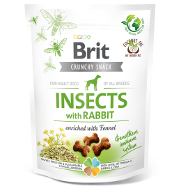 BRIT CARE Crunchy Snack, Insecte, Iepure si Fenel, Recompense Hipoalergenice, Fara Cereale, Caini, Cresterea Imunitatii Naturale, 200g