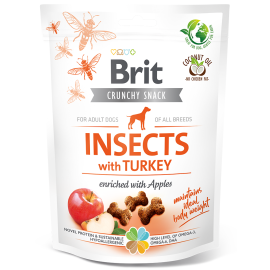 BRIT CARE Crunchy Snack, Insecte, Curcan si Mere, Recompense Hipoalergenice, Fara Cereale, Caini Supraponderali, Controlul Greutatii, 200g