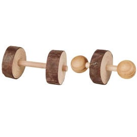 Jucarie De Ros Pentru Rozatoare, Set 2 Gantere din Lemn, Lungime 9cm | Diametru 4.5cm