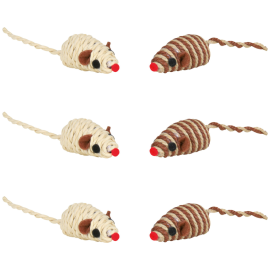 Jucarie Pentru Pisici Set 6 Soricei din Sisal, cu Clopotel, 5cm