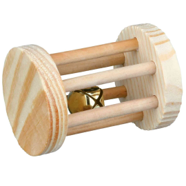 Jucarie Pentru Rozatoare Cilindru din Lemn Natur, cu Clopotel, Lungime 7cm | Diametru 5cm
