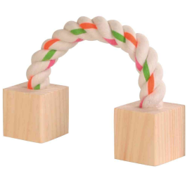 Jucarie Pentru Rozatoare Franghie cu 2 Cuburi Lemn Natur, 20cm