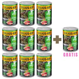 JULIUS K9 DOG, Set 9+1 GRATIS Conserve Hrana Umeda Pentru Caini, Pate cu Mix de Carne, 400g