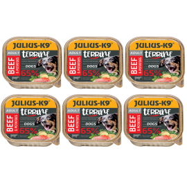 JULIUS K9 DOG, Set Conserve Hrana Umeda Pentru Caini, Terina cu Vita si Cartofi Dulci, 6x150g