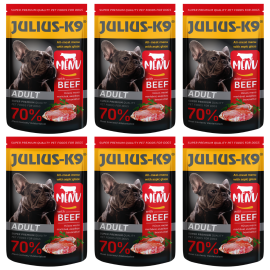 JULIUS K9 DOG, Set Plicuri Hrana Umeda Pentru Caini, Pate cu Vita in Aspic, 6x125g