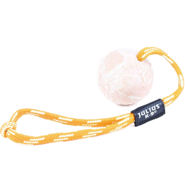  JULIUS K9 IDC Jucarie Caini Minge Cauciuc Natural cu Maner din Cordelina, Diametru 6cm | Lungime Maner 34cm