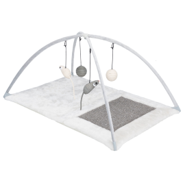 JUNIOR Covoras Pentru Zgariat cu 4 Jucarii Asortate, Gri Deschis, 60x33cm | Inaltime 42cm