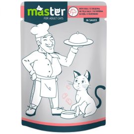 MASTER CAT Plic Hrana Umeda, cu Vitel in Sos, Pentru Pisici Adulte, 80g