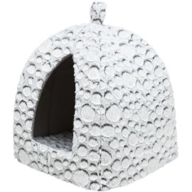 Casuta Iglu Pentru Caini si Pisici, MILA, din Plus Structurat Alb / Gri, cu Saltea Detasabila, 32x32x42cm