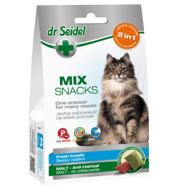 Dr. SEIDEL Mix 2 in 1, Recompense Pentru Pisici, Anti-Hairball si Pentru o Respiratie Fresh, 50g