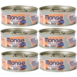 MONGE Delicate Cat, cu Pui si Sunca, Set Conserve Hrana Umeda Pentru Pisici, 6x80g