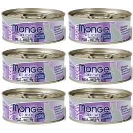 MONGE Delicate Cat, cu Pui, Omleta si Hamsii, Set Conserve Hrana Umeda Pentru Pisici, 6x80g