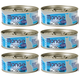 MONGE Delicate Cat, cu Pui si Calamar, Set Conserve Hrana Umeda Pentru Pisici, 6x80g