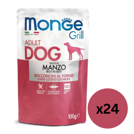 MONGE Dog Grill, cu Vita, Set Plicuri Hrana Umeda Fara Cereale Pentru Caini, 24x100g