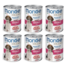 MONGE Fresh, cu Porc si Vegetale, Set Conserve Hrana Umeda Pentru Caini (pateu cu bucatele de carne), 6x400g