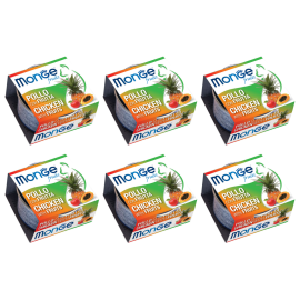 MONGE Fruits Cat, cu Pui si Fructe, Set Conserve Hrana Umeda Pentru Pisici Adulte, 6x80g