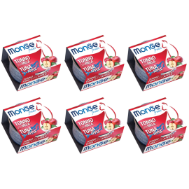 MONGE Fruits Cat, cu Ton si Mere, Set Conserve Hrana Umeda Pentru Pisici, 6x80g