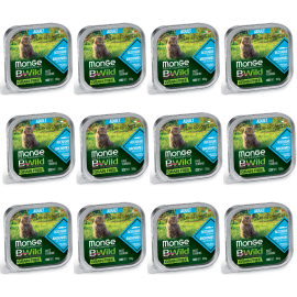 MONGE Natural BWild Adult Cat, cu Ansoa, Set Conserve Hrana Umeda Pentru Pisici (pateu fin), 12x100g