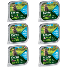MONGE Natural BWild Adult Cat, cu Ansoa, Set Conserve Hrana Umeda Pentru Pisici (pateu fin), 6x100g
