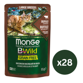 MONGE Natural BWild Adult Cat, cu Ansoa, Set Plicuri Hrana Umeda, Fara Cereale, Pentru Pisici (bucati carne in sos), 28x85g