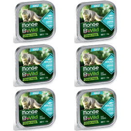 MONGE Natural BWild Adult Cat, cu Cod, Set Conserve Hrana Umeda Pentru Pisici (pateu fin), 6x100g
