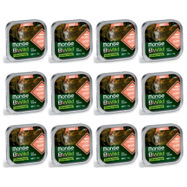 MONGE Natural BWild Adult Cat, cu Somon, Set Conserve Hrana Umeda Pentru Pisici (pateu fin), 12x100g