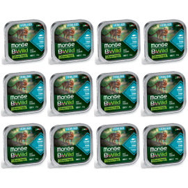 MONGE Natural BWild Sterelized Cat, cu Ton, Set Conserve Hrana Umeda Pentru Pisici Sterilizate (pateu fin), 12x100g