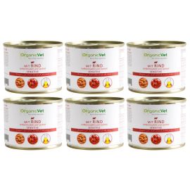 OrganicVet Feline Sensitive, cu Vita, Paste si Ulei de Somon, Set Conserve Hrana Umeda Pentru Pisici, 6x200g