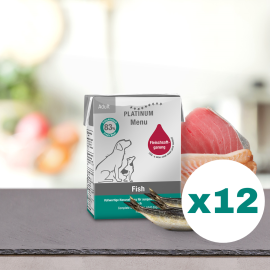 PLATINUM Menu Adult, cu Peste, Bax Hrana Umeda Pentru Caini 12x185g