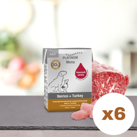 PLATINUM Menu Adult, Porc Iberic si Curcan, Bax Hrana Umeda Pentru Caini, 6x185g