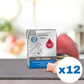 PLATINUM Menu Adult, Pui si Peste, Bax Hrana Umeda Pentru Caini 12x185g