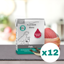 PLATINUM Menu Adult, cu Peste, Bax Hrana Umeda Pentru Caini 12x375g