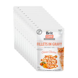 BRIT CARE Fillet in Gravy, Pui, Set Plicuri Hrana Umeda, Fara Cereale,  Pisici (file in sos) 12x85g