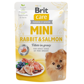 BRIT CARE MINI Iepure si Somon, Plic Hrana Umeda Fara Cereale, Caine (fillet carne in sos) 85g