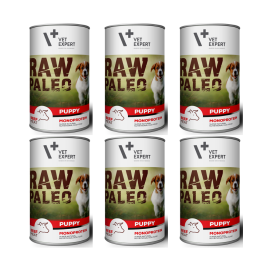 RAW PALEO Puppy, Vita, Set Conserve Hrana Umeda Monoproteica, Fara Cereale, Pentru Caini Juniori, 6x400g