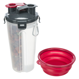 Recipient cu 2 Compartimente si Bol din Silicon, Pentru Depozitare Hrana Caini sau Pisici si Apa, 2x350ml