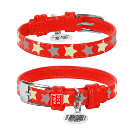 WAUDOG Glamour Stars, Zgarda din Piele Pentru Caini, cu Smart ID Tag, Marime M 30-39cm rosu