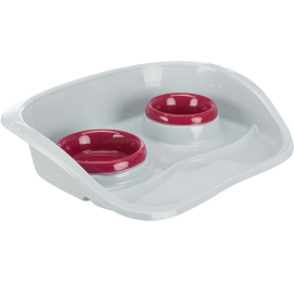 Set 2 Castroane Plastic cu Suport, Pentru Hrana si Apa Pisici sau Caini, 2x0.25L | 46x30x11cm