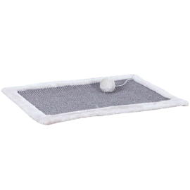 Sisal Plat Gri cu Margine din Plus Gri si Jucarie Minge Pufoasa Pentru Pisici, 55x35cm
