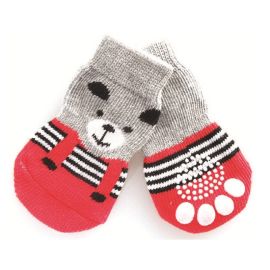 Sosete Protectoare Antialunecare, Pentru Caini RED BEAR, Marime M, set 4buc