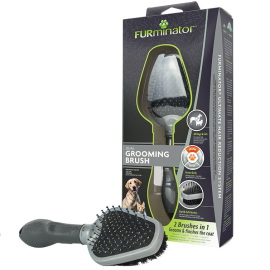FURMINATOR Dual Grooming, Perie Profesionala Dubla, cu Pini Metalici si Par Mistret, Pentru Caini si Pisici