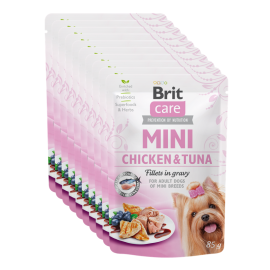 BRIT CARE MINI Adult, Pui si Ton, Set Plic Hrana Umeda Fara Cereale, Caine (fillet carne in sos) 10x85g