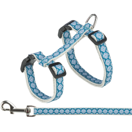 TRIXIE Set Lesa şi Ham Pisici Adulte, Imprimeu Albastru si Gri, 27-45cm | 1.2m