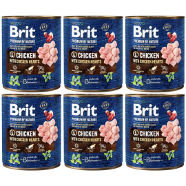 BRIT PREMIUM By Nature, Pui si Inimi de Pui, Set Conserve Hrana Umeda Caine (pate) 6x800g