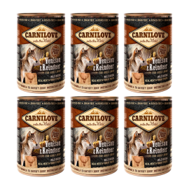 CARNILOVE Grain Free Adult, Vanat si Ren, Set Conserve Hrana Umeda Caine (pateu, 67% carne, fara cereale), 6x400g