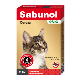 SABUNOL CAT Zgarda Antiparazitara Pentru Pisici, Protectie 4 Luni, Rosie, 35cm